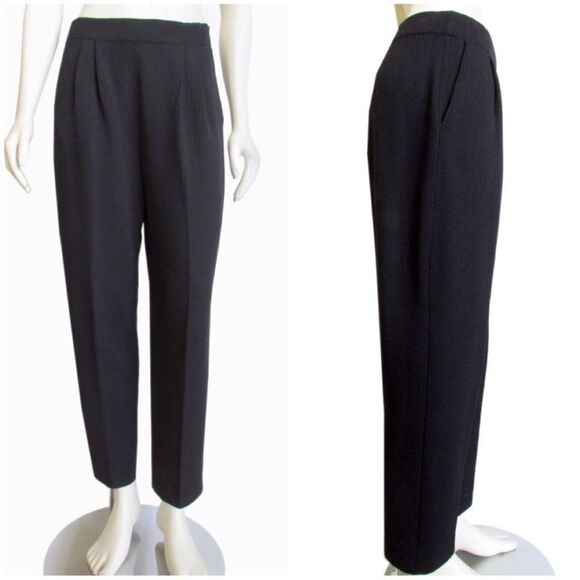 St. John Pants - Vintage ST. JOHN by Marie Gray Black Pleated Santana Knit Pants Pockets Size 16